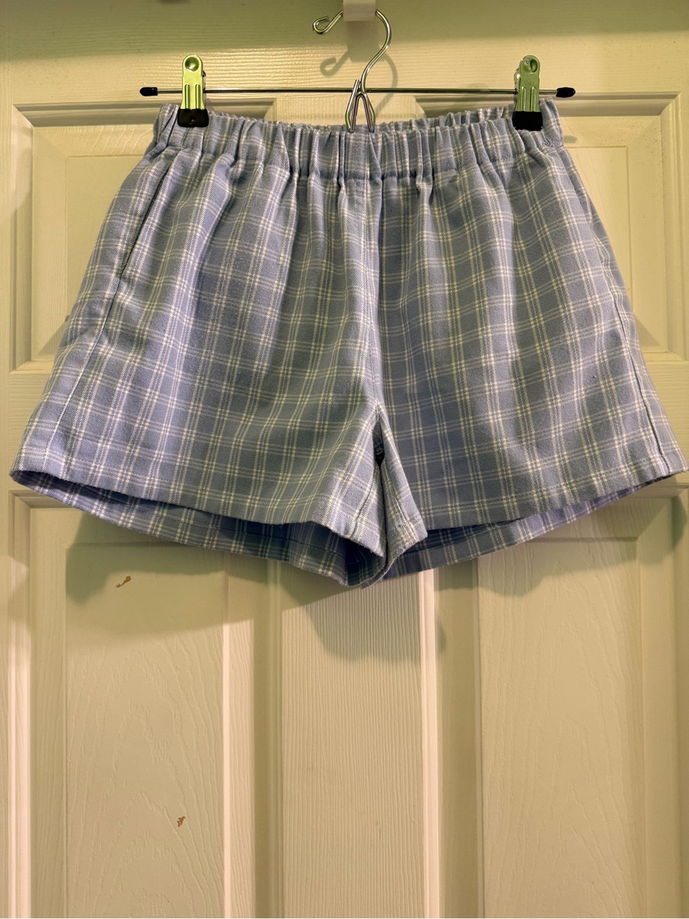 Brandy Melville Light Blue Plaid High-Waist Shorts